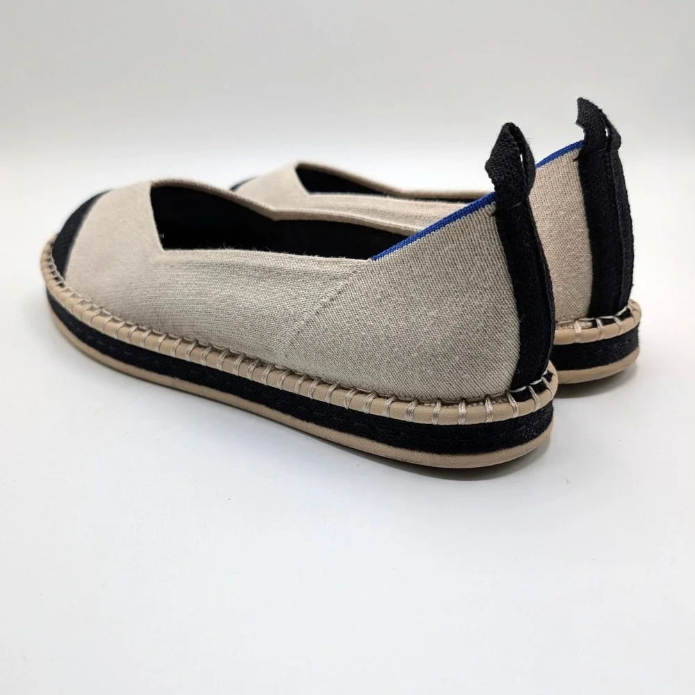 Rothys The Espadrille Oatmeal Black Colorblock Knit Flats Shoes W10 186-001